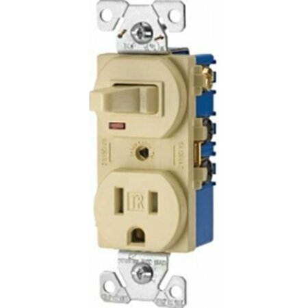 EATON WIRING DEVICES Eaton Combination Switch, 1-Pole, 15 A, 120/125 V, NEMA: NEMA 5-15R, Ivory TR274V